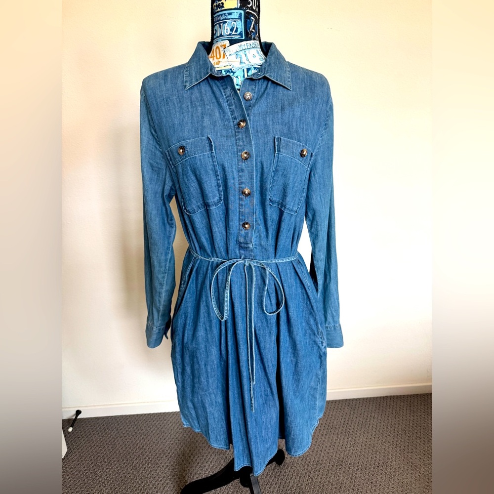 LOFT Denim Blue Long Sleeve Dress